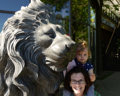 Erynn and Greta Lion Statue